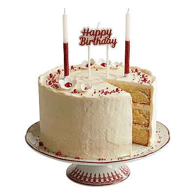 Happy Birthday Yazılı Kırmızı Simli Pasta Mumu Seti - 1