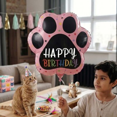 Happy Birthday Yazılı Pati Şeklinde Folyo Balon - 1