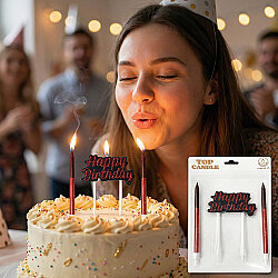  Happy Birthday Yazılı Siyah Simli Pasta Mumu Seti - 1