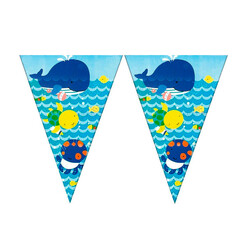 Kikajoy - Happy Fishes Triangle Flag Banner - Blue