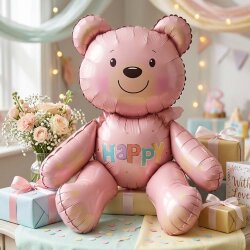 Happy Message Pink Teddy Bear Foil Balloon - Kikajoy