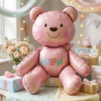 Happy Message Pink Teddy Bear Foil Balloon - 1