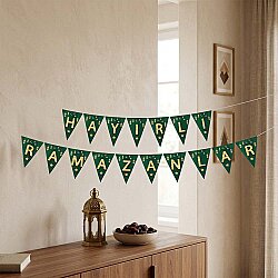 Hayırlı Ramazanlar (Blessed Ramadan) Green Triangle Letter Banner - 350 cm - 1