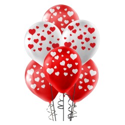 Hearts Latex Balloons - Red and White - 2