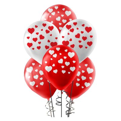 Hearts Latex Balloons - Red and White - 2