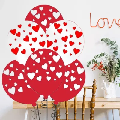 Hearts Latex Balloons - Red and White - 1