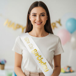 Its My Birthday Baskılı Varaklı Lüks Kuşak -Altın- - Kikajoy