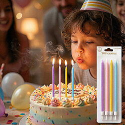 Karışık Renk Makaron İnce Uzun Pasta Mum Seti 4'lü - Kikajoy