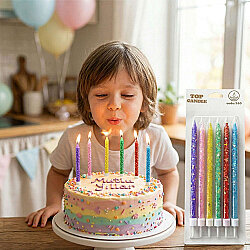 Karışık Renk Simli Pasta Mumları 15 cm 6 Adet – Şık Doğum Günü Mum Seti - Kikajoy
