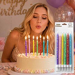 Karışık Renk Simli Pasta Mumları 15 cm 6 Adet – Şık Doğum Günü Mum Seti - Kikajoy