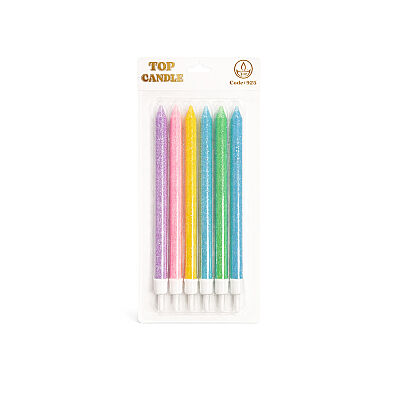 Karışık Renkli Makaron Simli Pasta Mumu Seti 6 Parça - 1