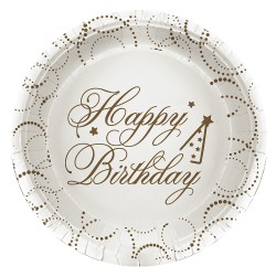 Kikajoy - Happy Birthday Elegant Beyaz Karton Tabak