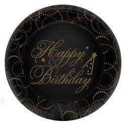 Kikajoy - Happy Birthday Elegant Siyah Karton Tabak