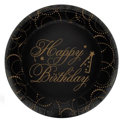 Happy Birthday Elegant Siyah Karton Tabak