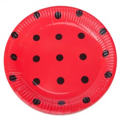 Kikajoy - Siyah Puantiyeli Kırmızı Karton Tabak