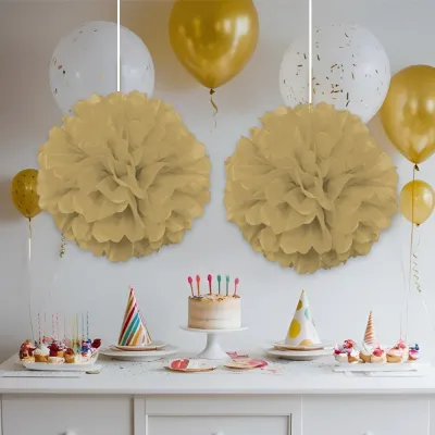 Altın Ponpon Süs 30 cm 2'li - 1