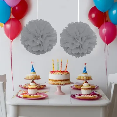 Gümüş Ponpon Süs 30 cm 2'li - 1