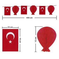 Türk Bayraklı Sıralı Petek Süs - Thumbnail