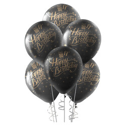 Kikajoy - Altın Happy Birthday Baskılı Siyah Balon 12