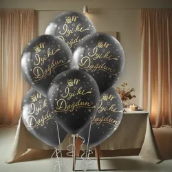 Altın İyi ki Doğdun Baskılı Siyah Balon 12