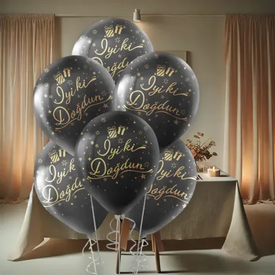 Altın İyi ki Doğdun Baskılı Siyah Balon 12