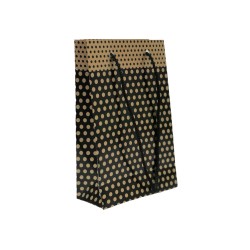 Kika - Altın Puantiyeli Siyah Lüks Karton Çanta 11x16cm