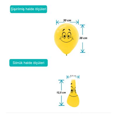 Gülen Yüz Baskılı Sarı Balon 12