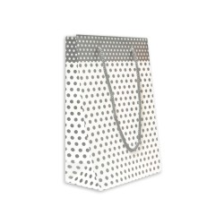 Kika - Gümüş Puantiyeli Lüks Karton Çanta 11x16cm