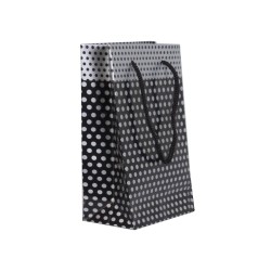 Kika - Gümüş Puantiyeli Siyah Lüks Karton Çanta 11x16,5cm