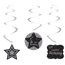 Happy Birthday Gümüş Spiral Sarkıt Süs - Thumbnail