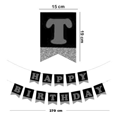 Happy Birthday Siyah Zemin Gümüş Harf Afiş