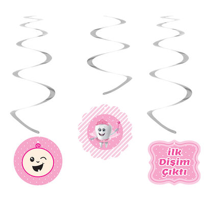 İlk Dişim Çıktı Pembe Spiral Sarkıt Süs 6'lı - 2