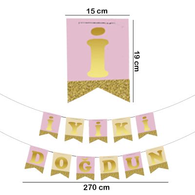 İyi ki Doğdun Pembe Zemin Altın Harf Afiş