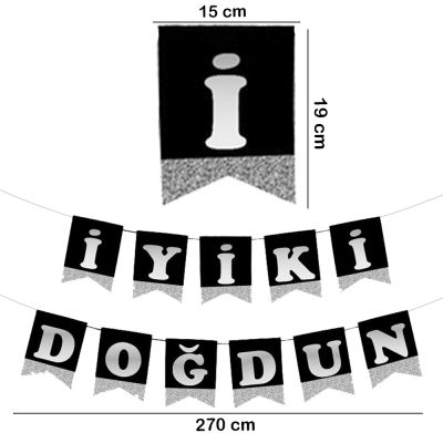 İyi ki Doğdun Siyah Zemin Gümüş Harf Afiş