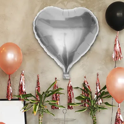 Gümüş Kalp Folyo Balon 18