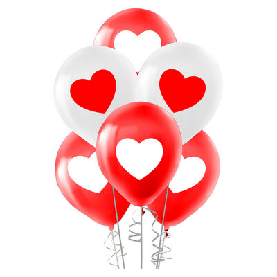 Kırmızı Beyaz Kalp Baskılı Balon 11
