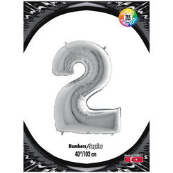 40 inch Silver Number 2 Grabo Foil Balloon - Kikajoy