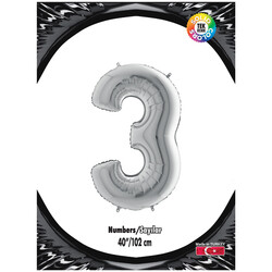 40 inch Silver Number 3 Grabo Foil Balloon - Kikajoy