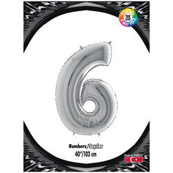 40 inch Silver Number 6 Grabo Foil Balloon - Kikajoy