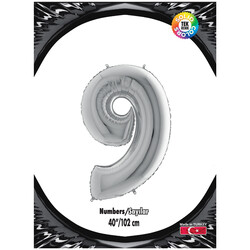 40 inch Silver Number 9 Grabo Foil Balloon - Kikajoy