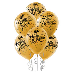 Siyah Happy Birthday Baskılı Metalik Altın Balon 12
