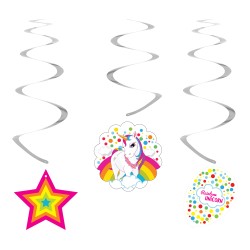 Rainbow Unicorn Spiral Kağıt Sarkıt Süs - Thumbnail