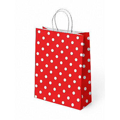 Kırmızı Puantiyeli Büküm Saplı Kraft Çanta 25x31cm - 1