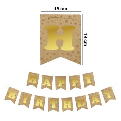 Kraft Happy Birthday Banner with Gold Letters - 3