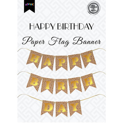Kraft Happy Birthday Banner with Gold Letters - Thumbnail