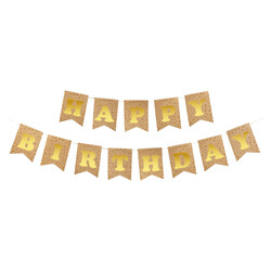 Kraft Happy Birthday Banner with Gold Letters - Thumbnail