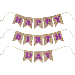 Kraft Happy Birthday Banner with Purple Letters - Thumbnail