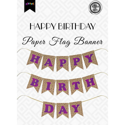 Kraft Happy Birthday Banner with Purple Letters - Thumbnail