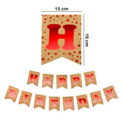 Kraft Happy Birthday Banner with Red Letters - Thumbnail