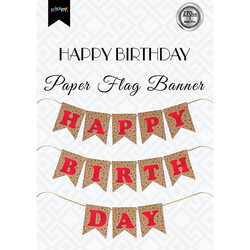 Kraft Happy Birthday Banner with Red Letters - Thumbnail